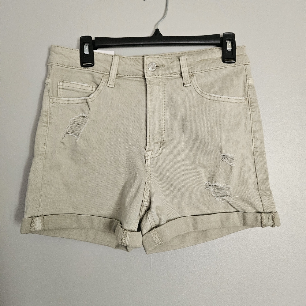 NWT Vervet High Waisted Gray Denim Jean Shorts size large L distressed Rebecca